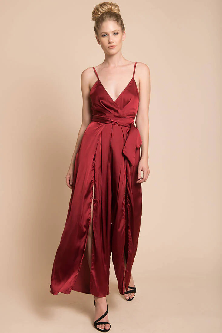 Ella Open Back Jumpsuit Burgundy