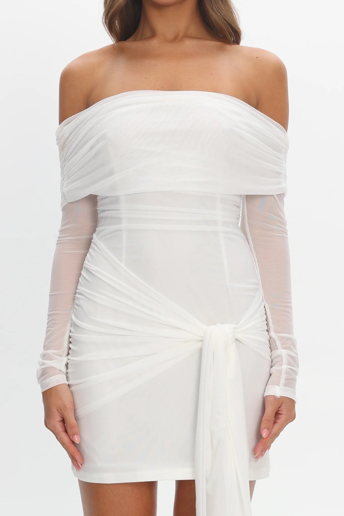 Dangerous Off Shoulder Waist Tie Mini Dress White