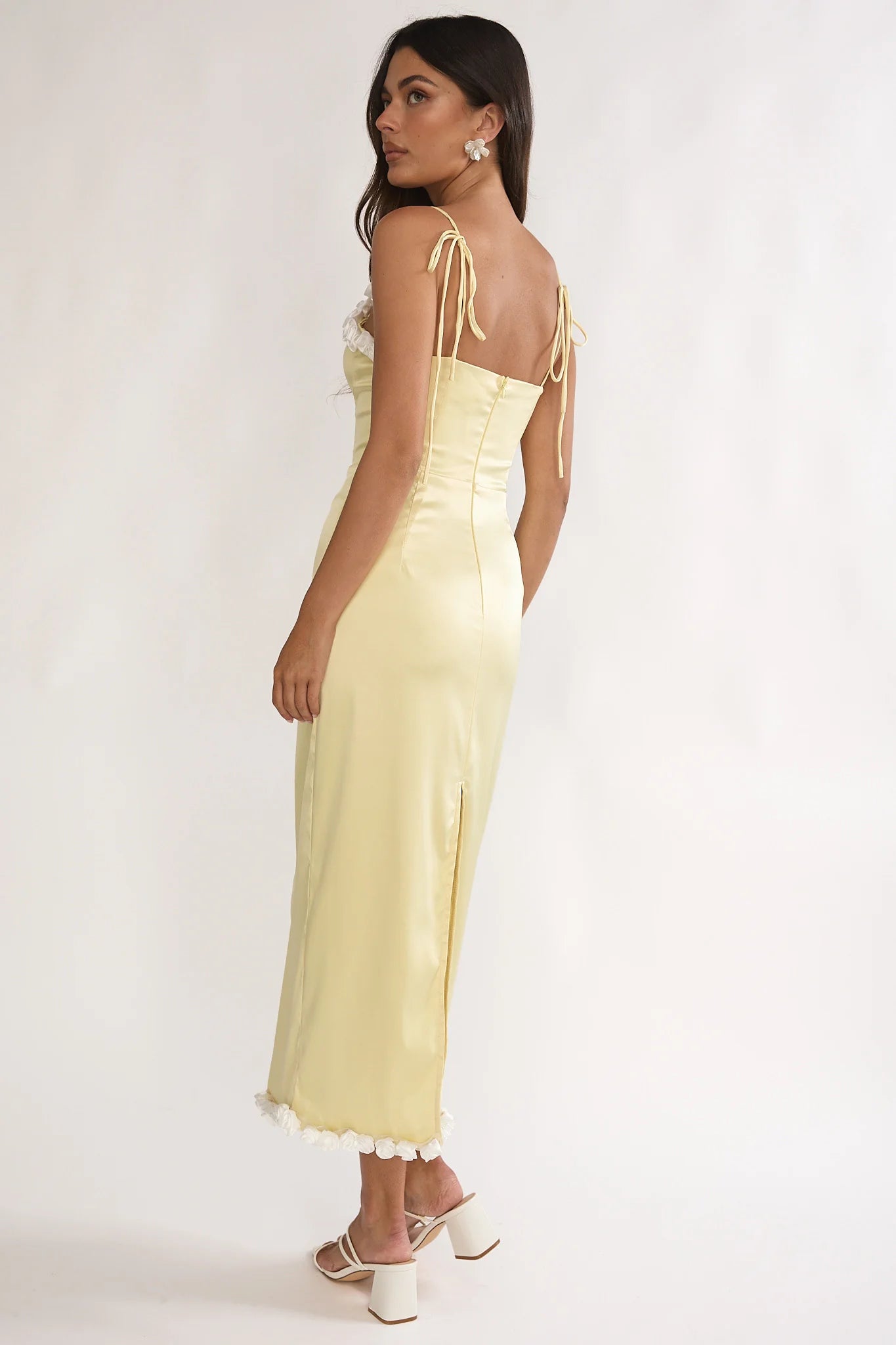 Delyse Rosette Trim Maxi Dress Yellow
