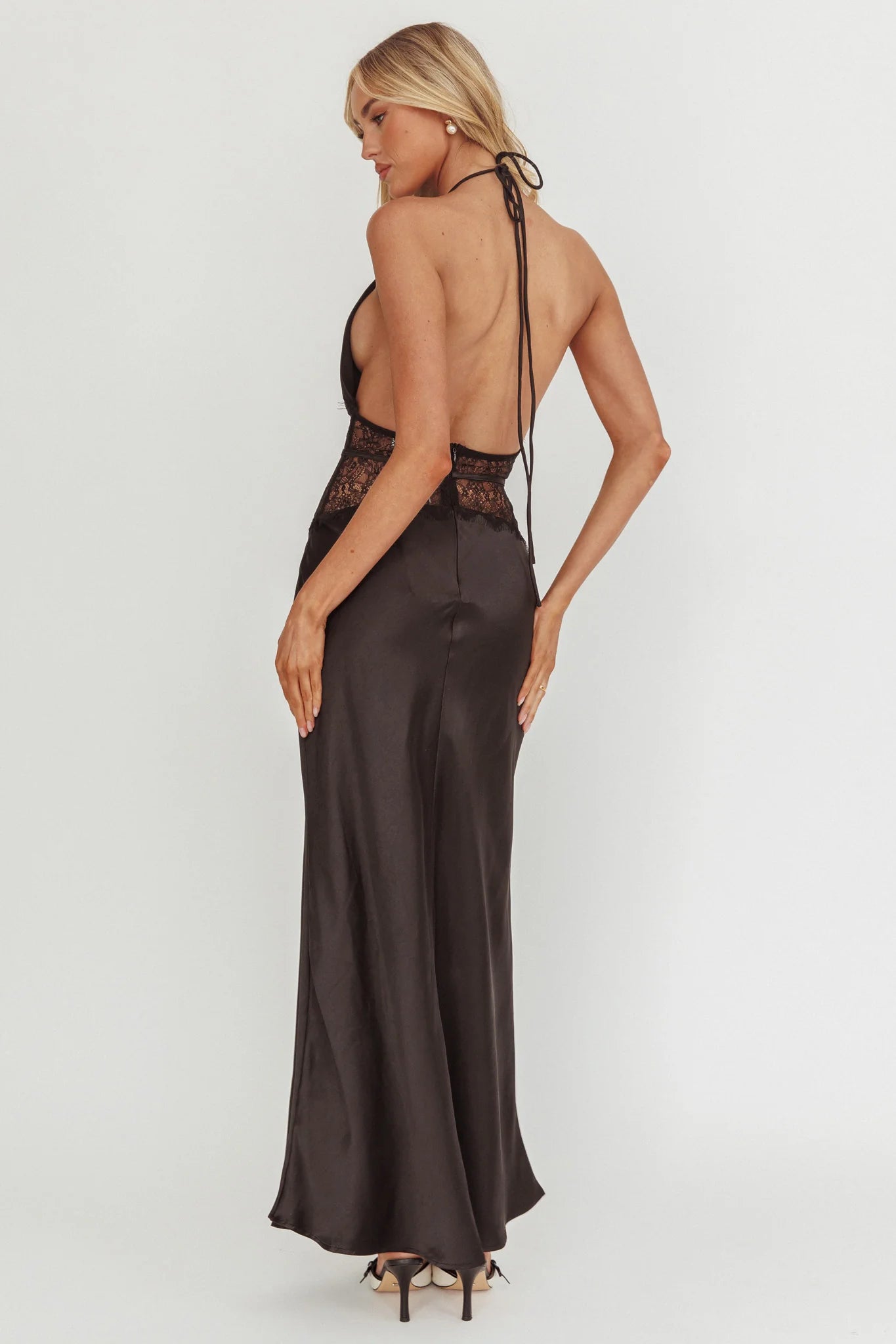 Tarly Lace Waist Halter Maxi Dress Black