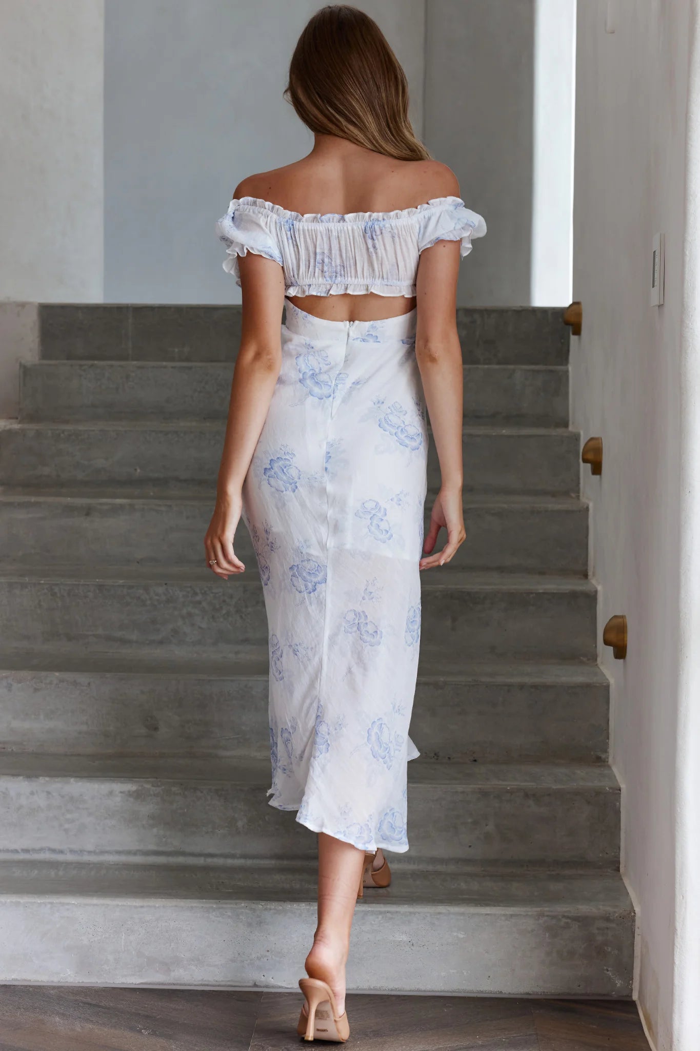 Pixie Puff Sleeve Midi Dress Floral Blue