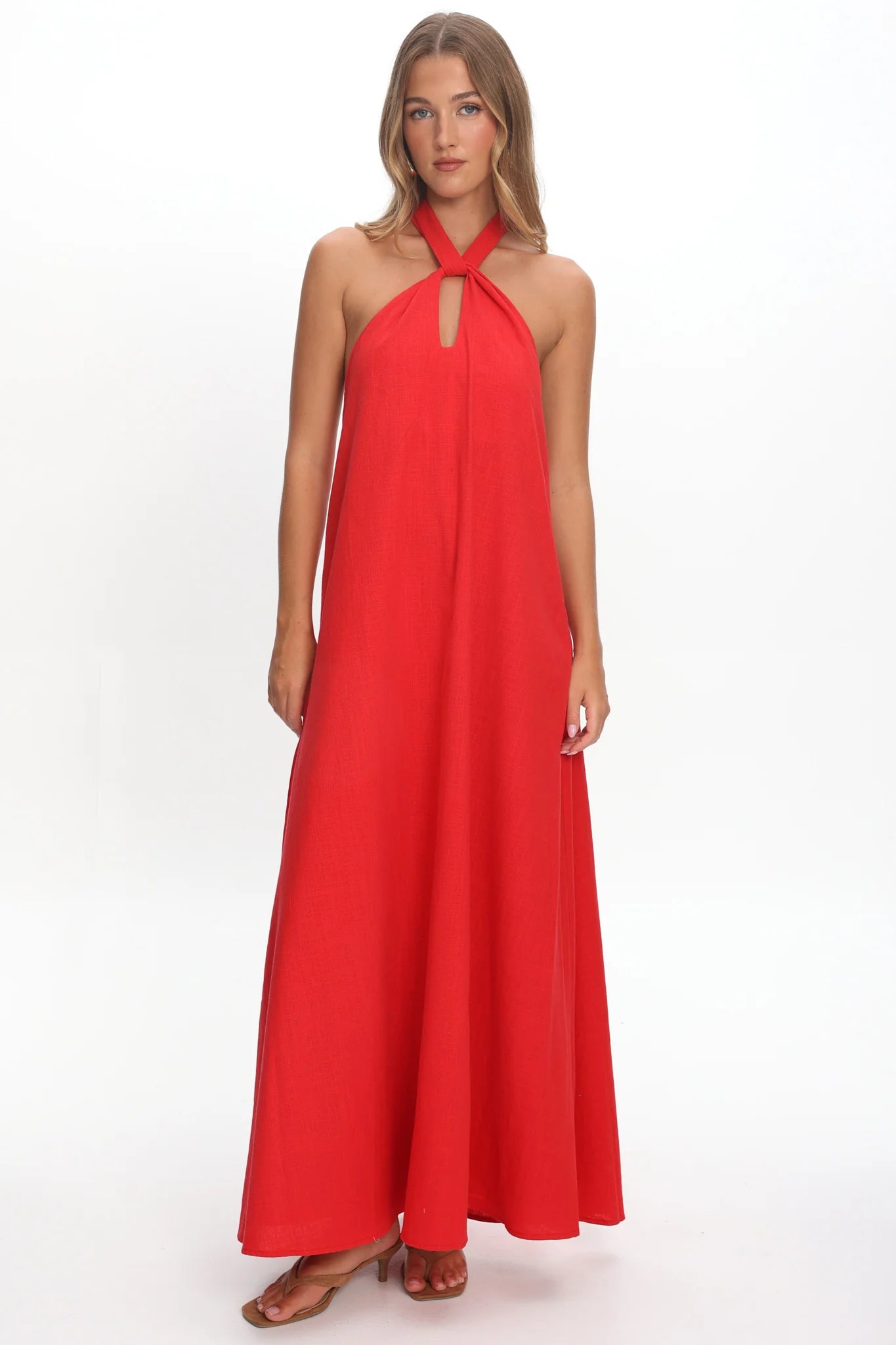 Cheer Twist Halterneck Maxi Dress Red