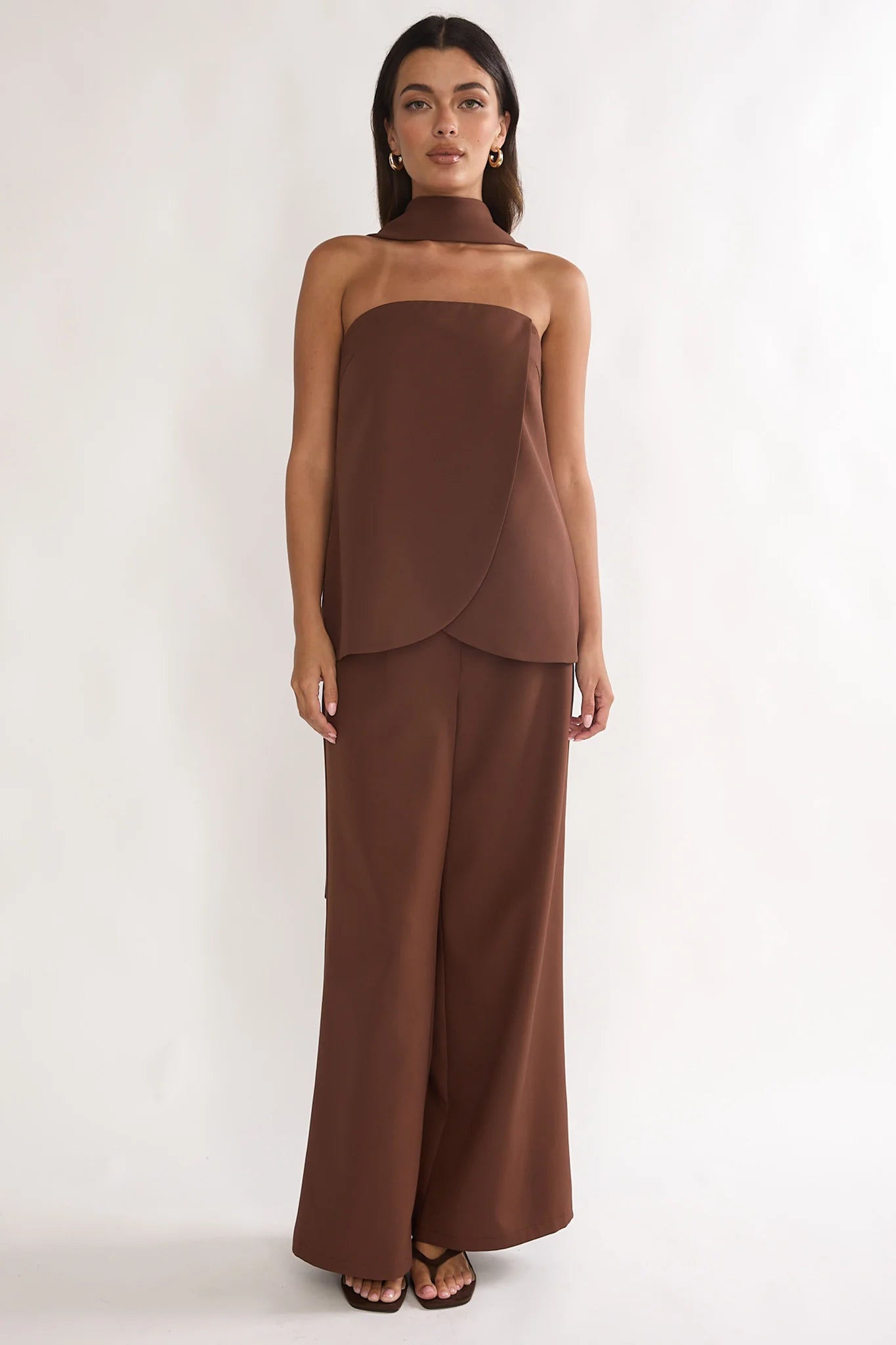 Florene Strapless Split Scarf Top Chocolate