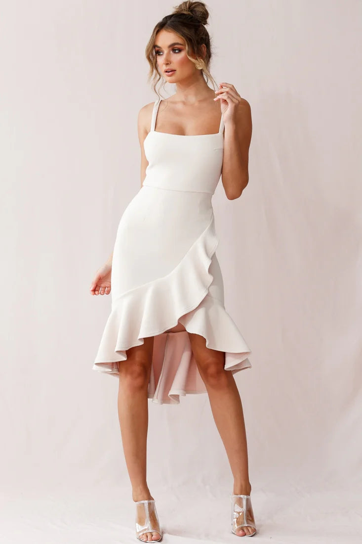 Cartagena High-Low Asymmetric Salsa Dress Beige