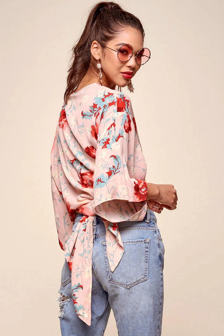 Rivera Waist Tie Floral Top Pink