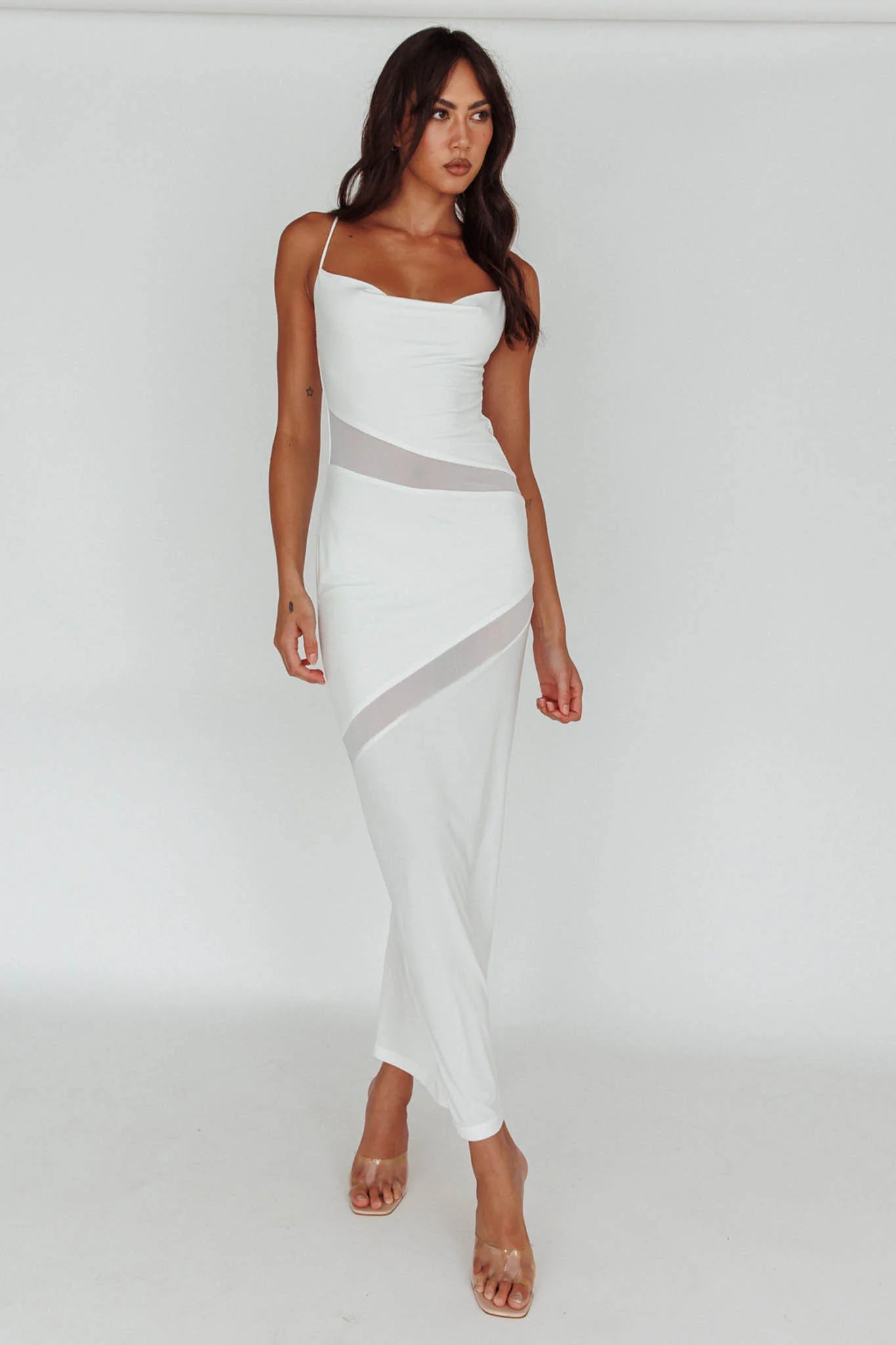 Sun Kissed Cowl Tied Back Maxi Dress White