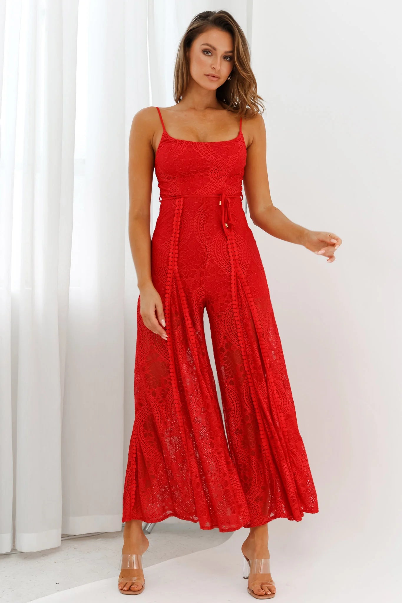 Palm Springs Lace Jumpsuit Red