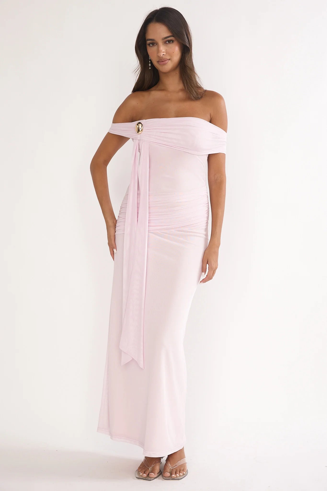 Evanthe Off-Shoulder Sash Maxi Dress Blush