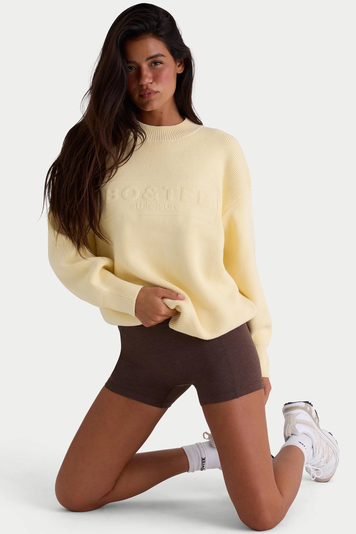 Ribbed Knit Oversized Jumper in Lemon