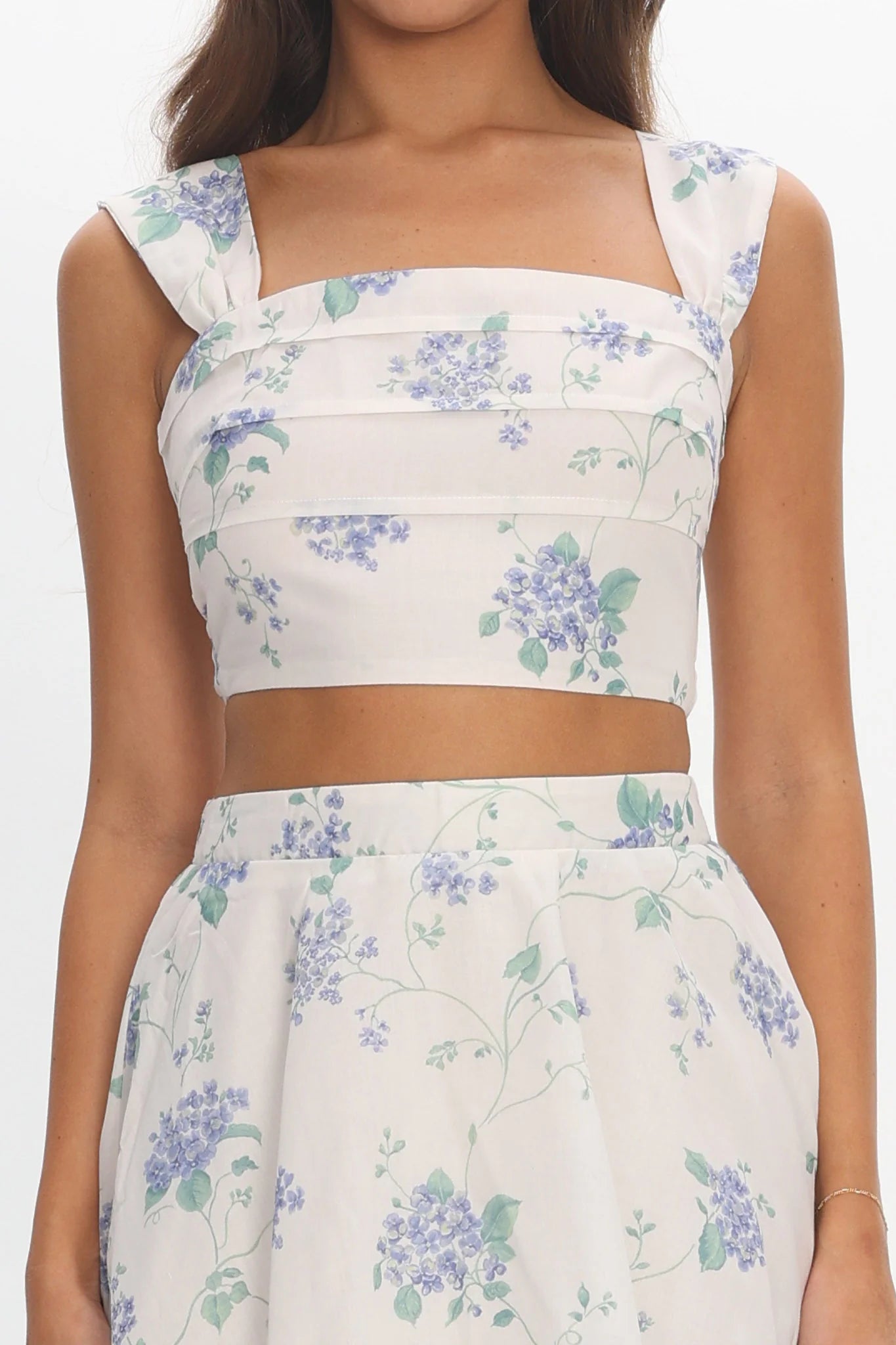 Dixon Pintuck Pleat Crop Top Floral Beige