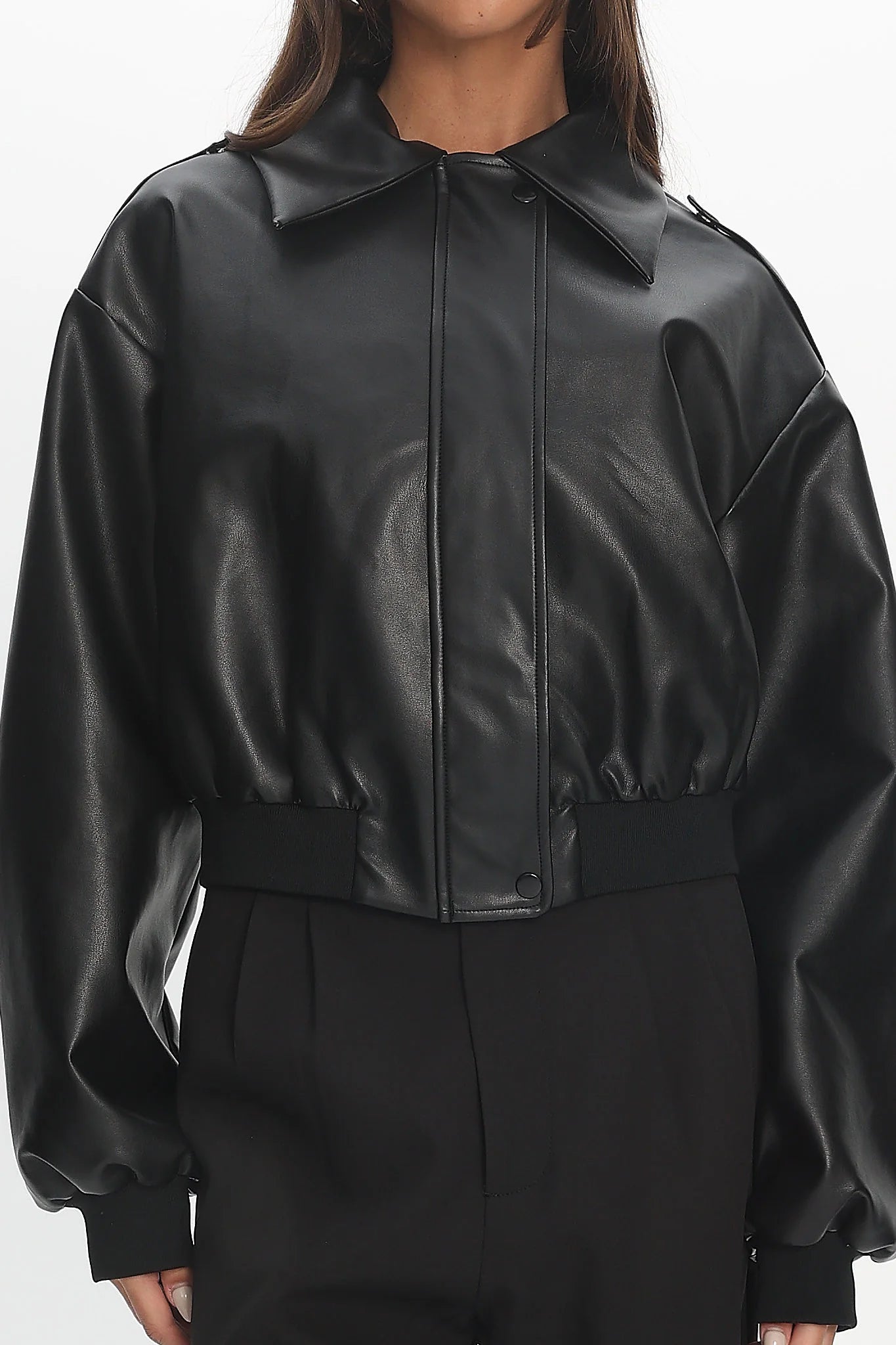 Charley Faux Leather Bomber Jacket Black