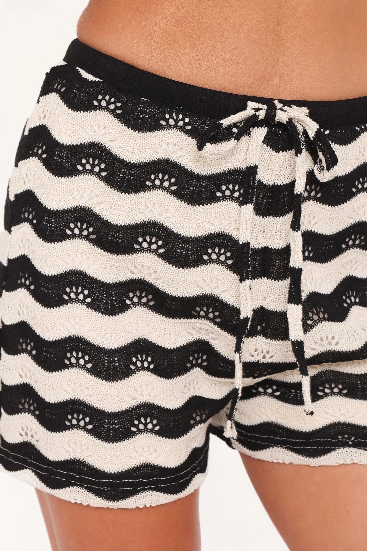 Iveta Knit Short Set - Black/Cream Stripe