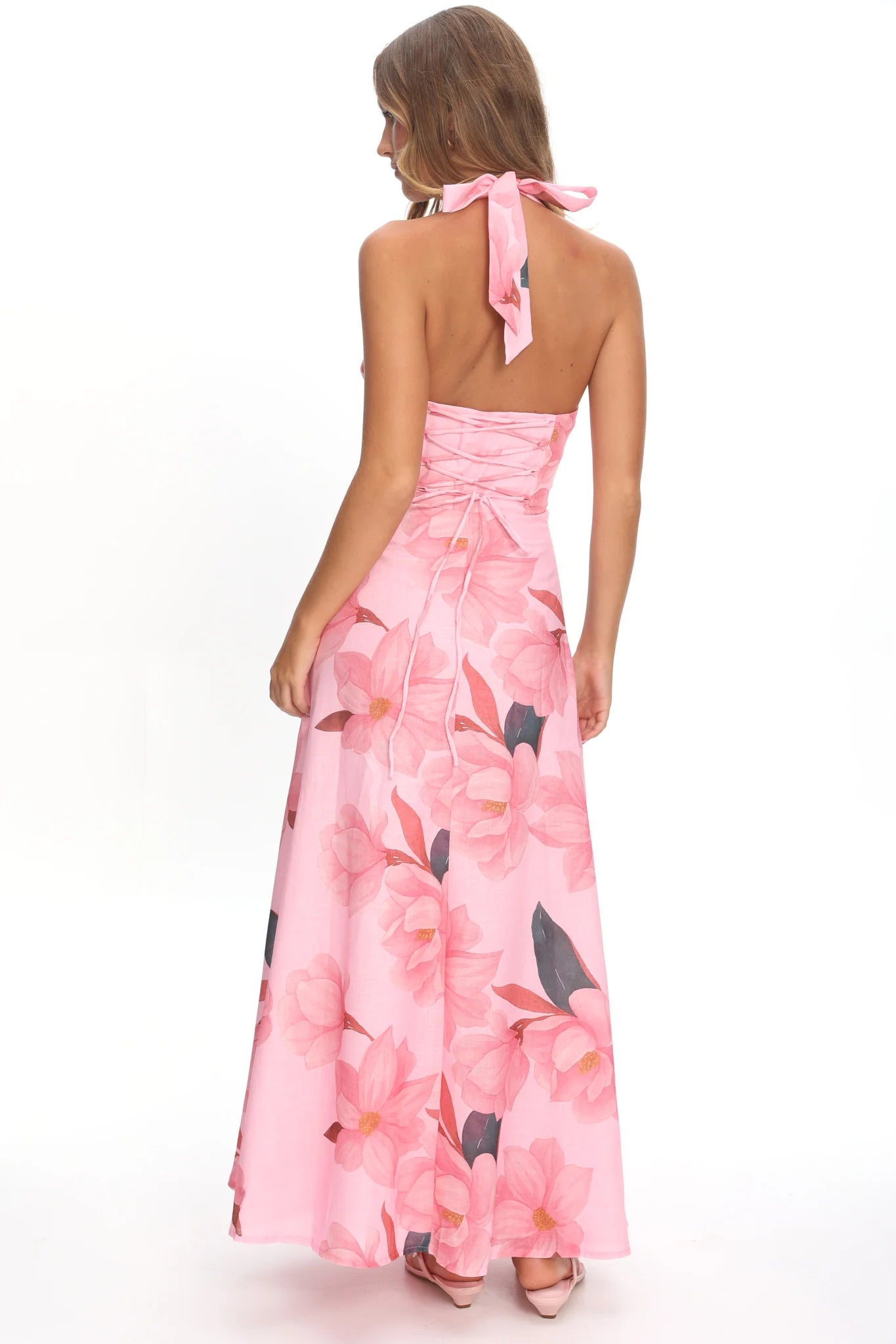 Riga Halterneck Maxi Dress Floral Pink
