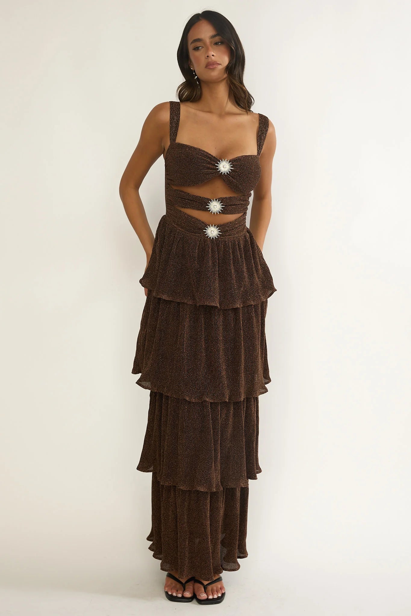 Ceylon Cut-Out Bodice Layered Maxi Dress Bronze