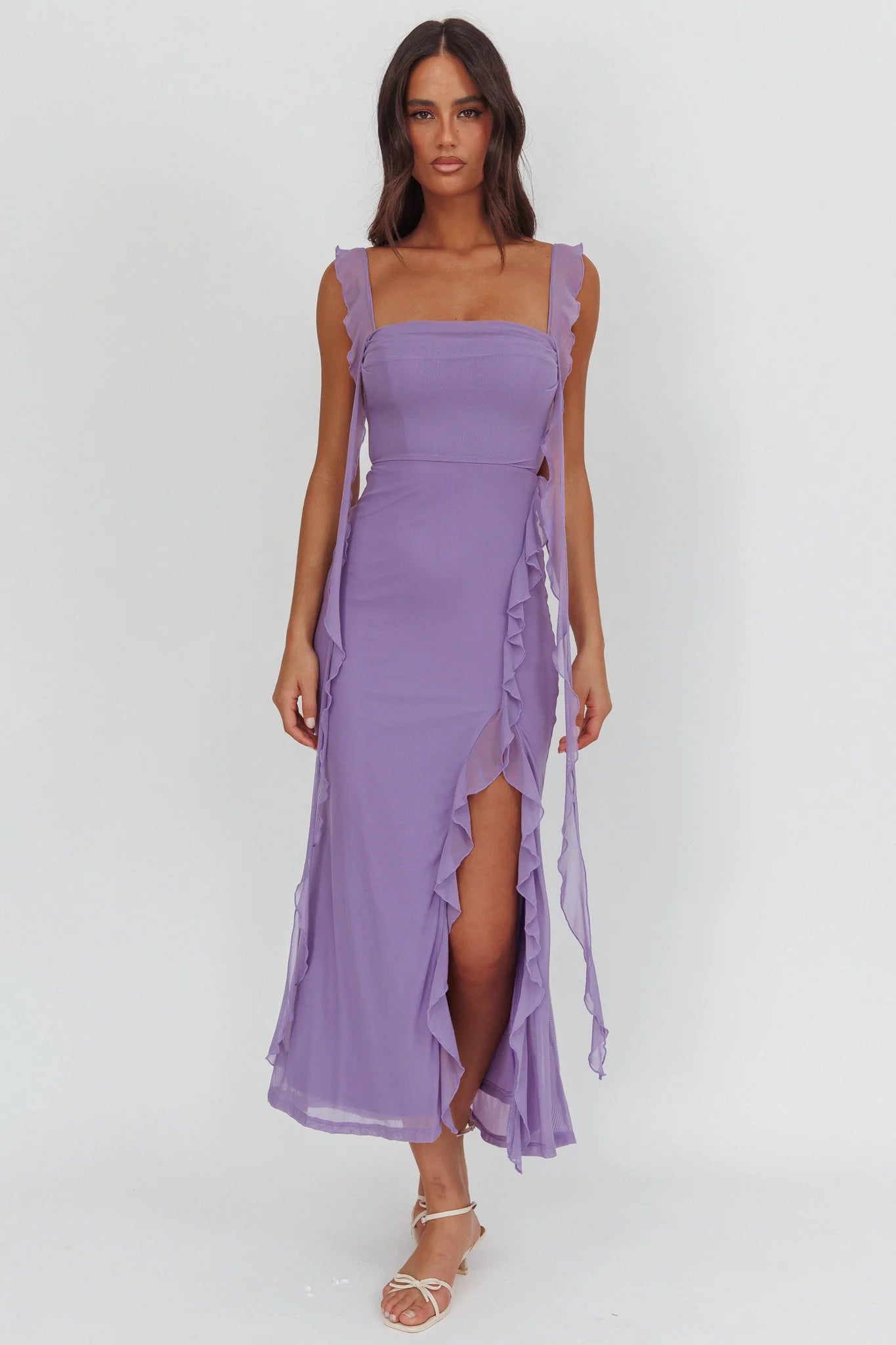 Blushing Ruffle Trim Maxi Dress Lilac