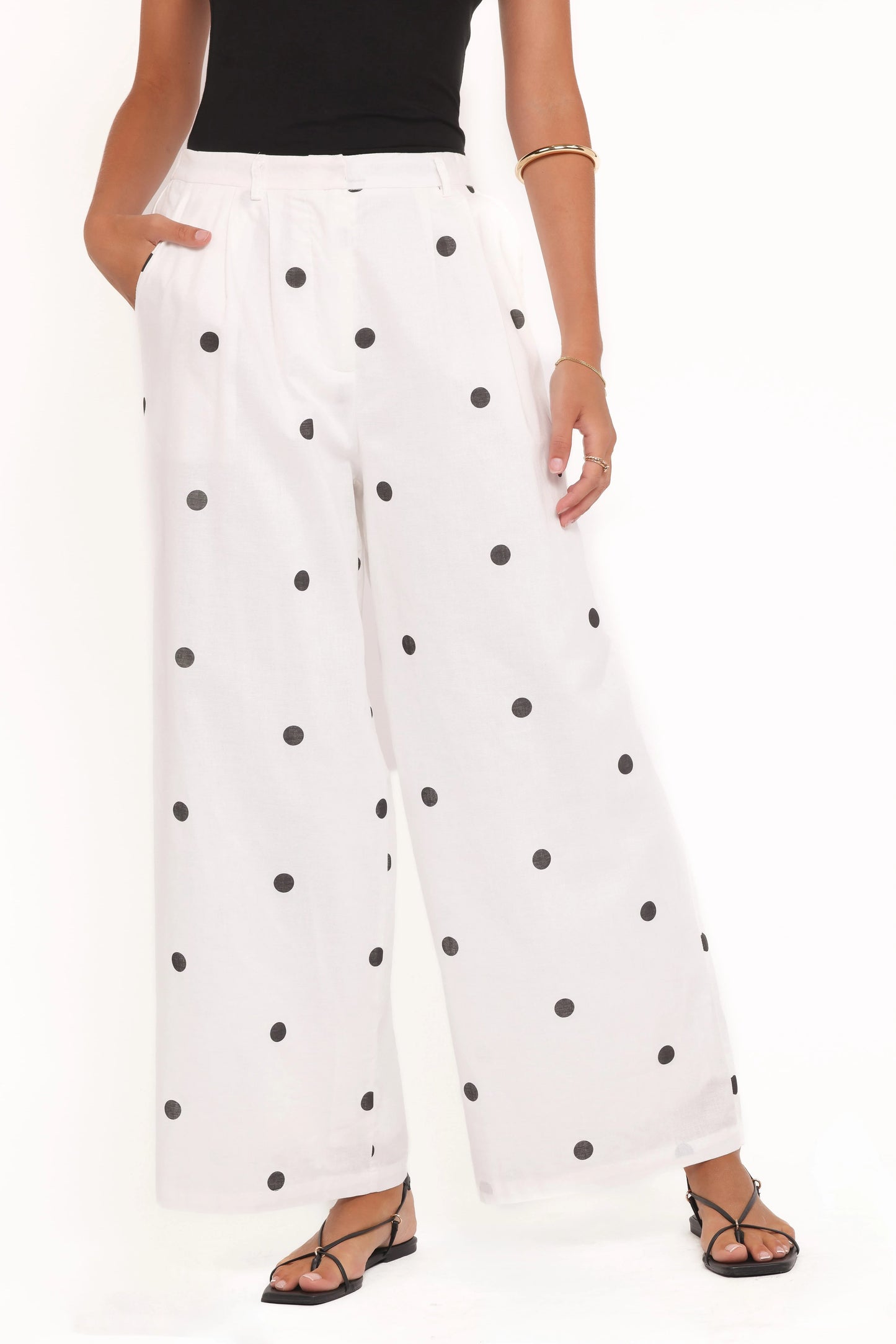 Valora Wide Leg Pant - White Black Polka Dot