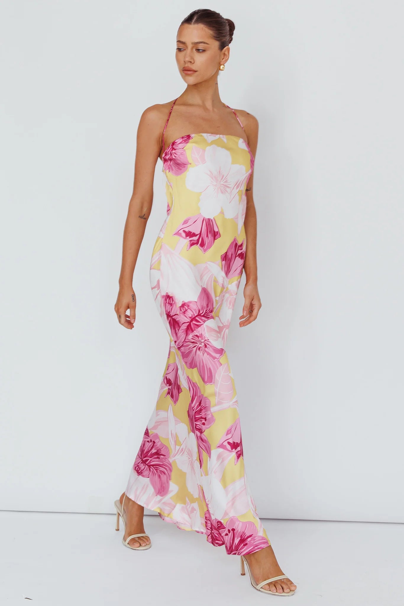 Jacquelynne Halter Cowl Back Maxi Dress Pink