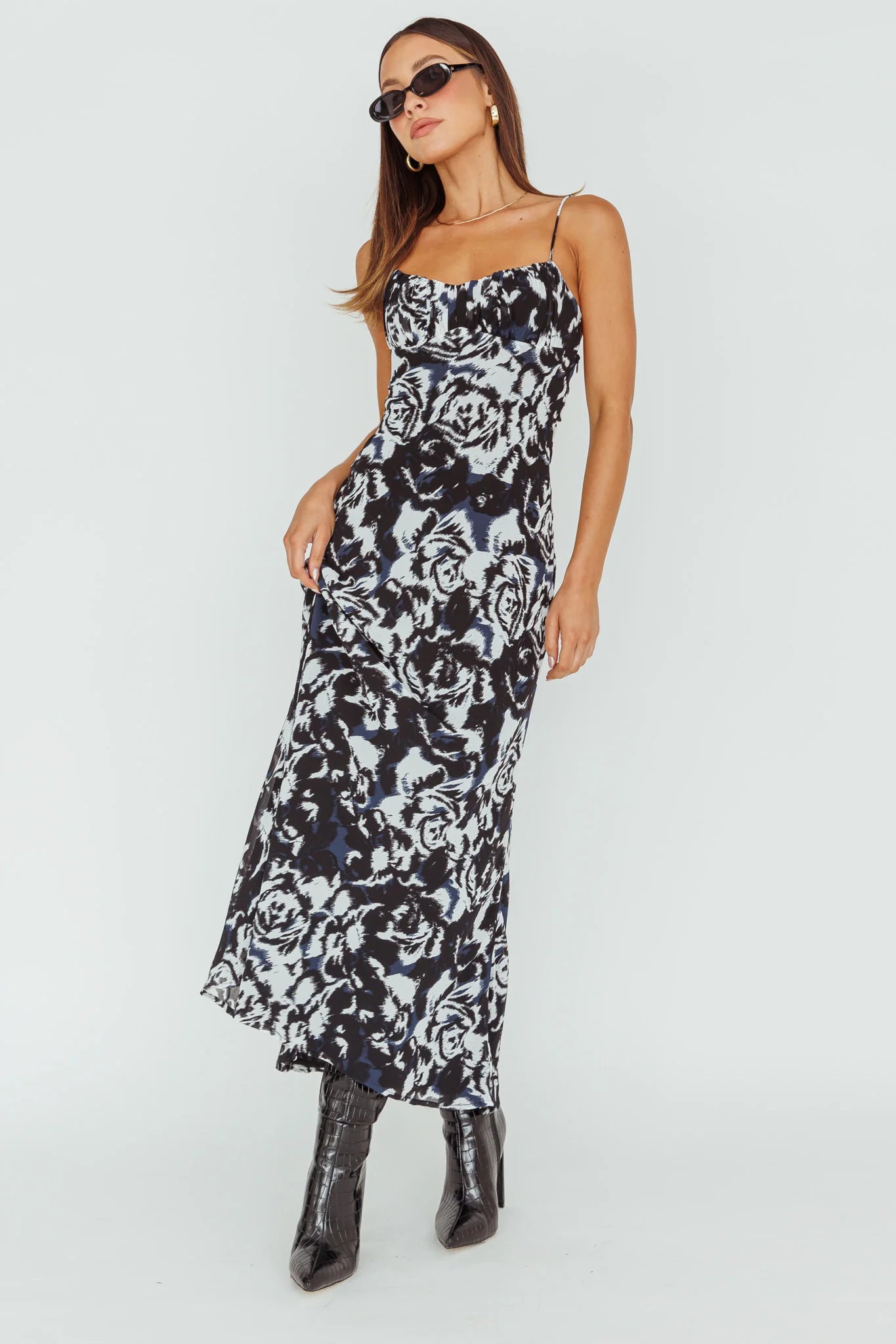 Nerida Twist Back Maxi Dress Swirl Black