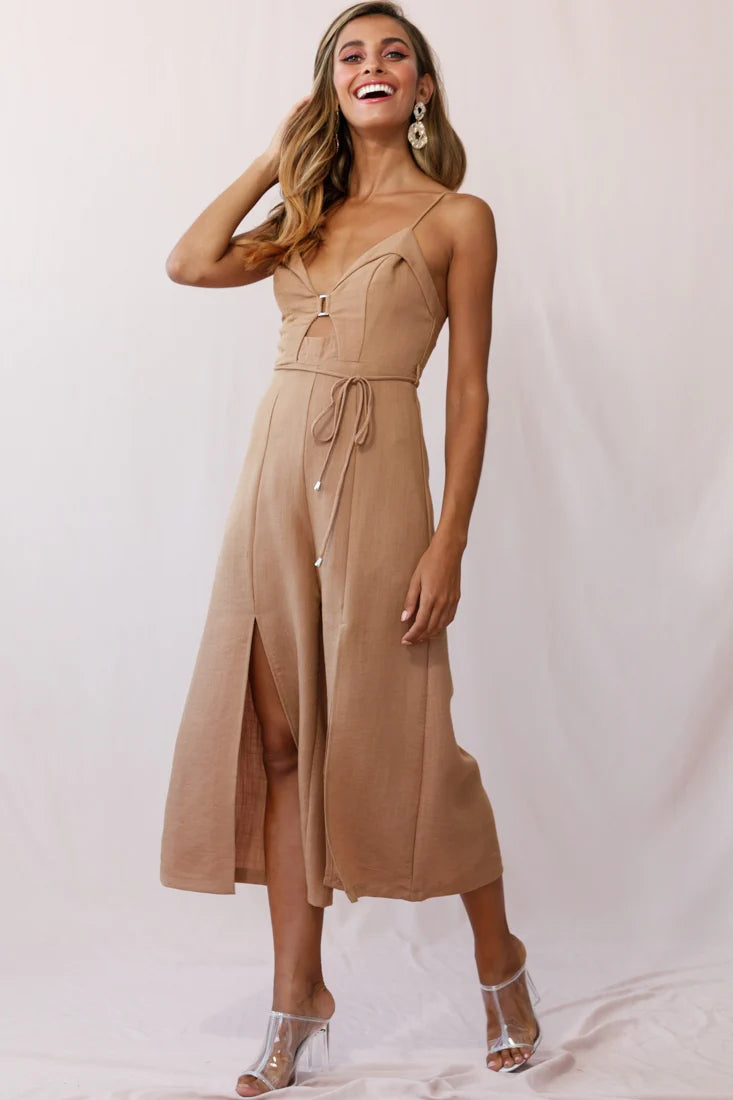 Charlie Structured Wide Leg Jumpsuit Tan