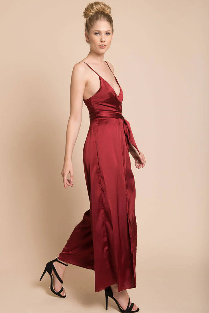 Ella Open Back Jumpsuit Burgundy
