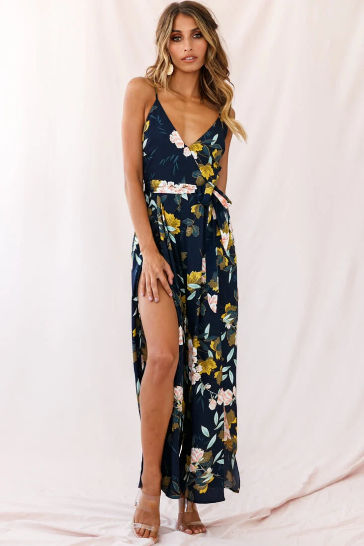Carrie High Slit Cami Jumpsuit Navy