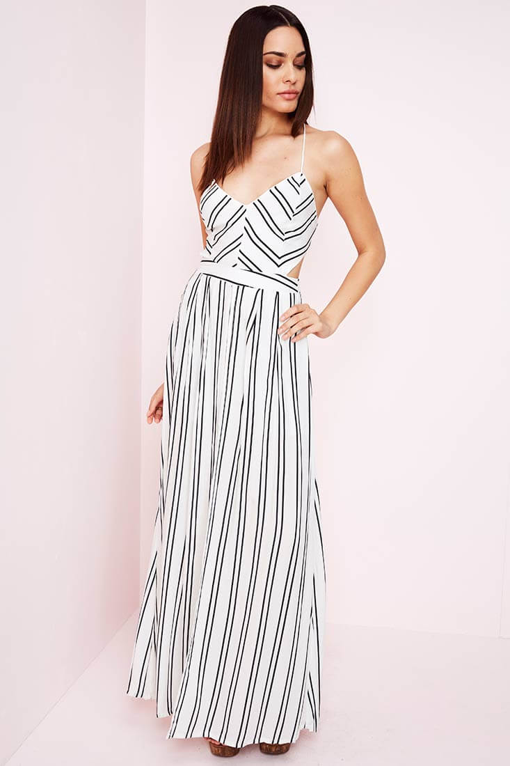 Sidney Striped Maxi Romper White Black
