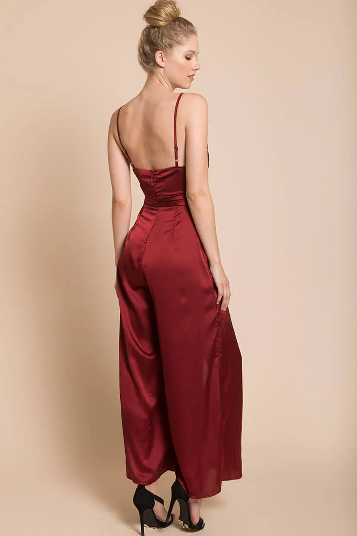Ella Open Back Jumpsuit Burgundy