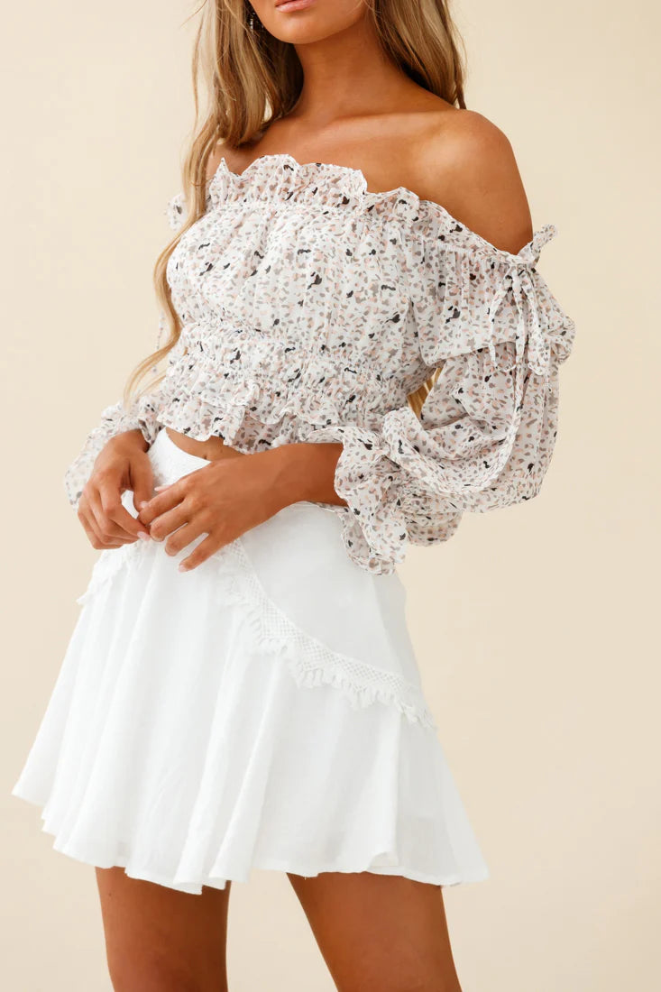 Taryn Bardot Top Animal Print White