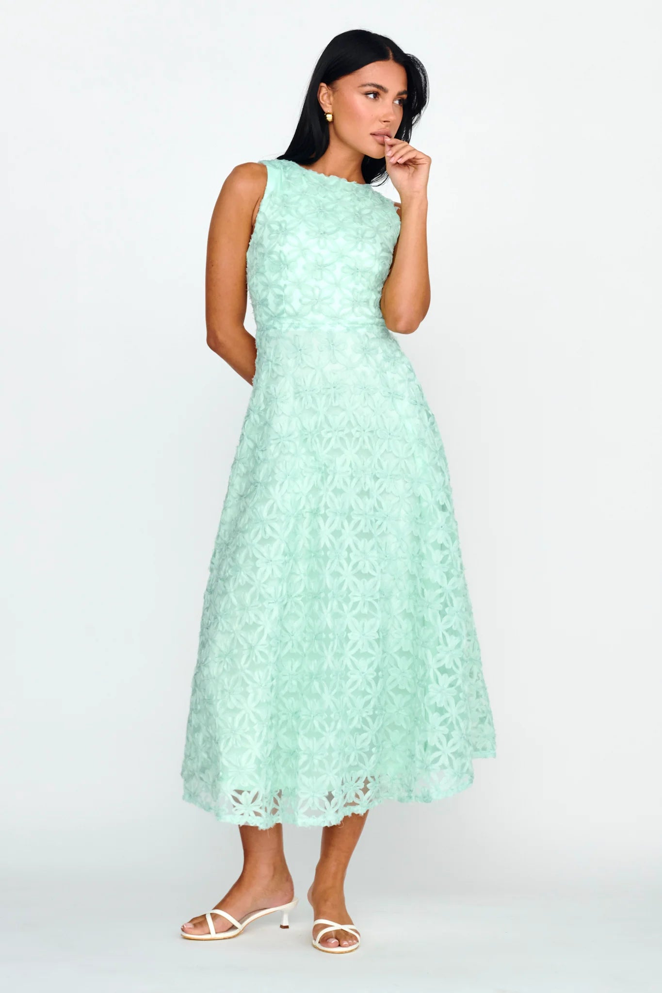 Dianne Sleeveless Embellished Midi Dress Mint