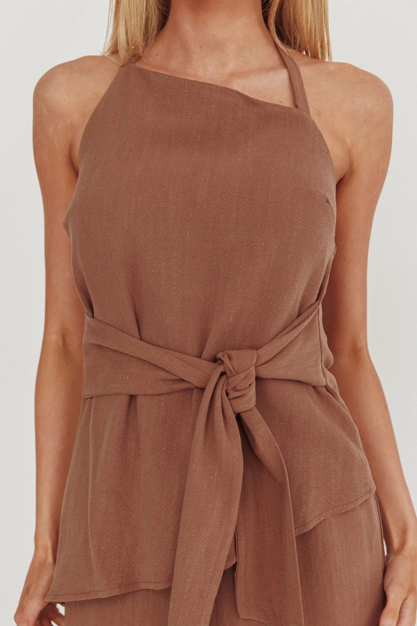 Eniola Asymmetric Neckline Halter Top Chocolate
