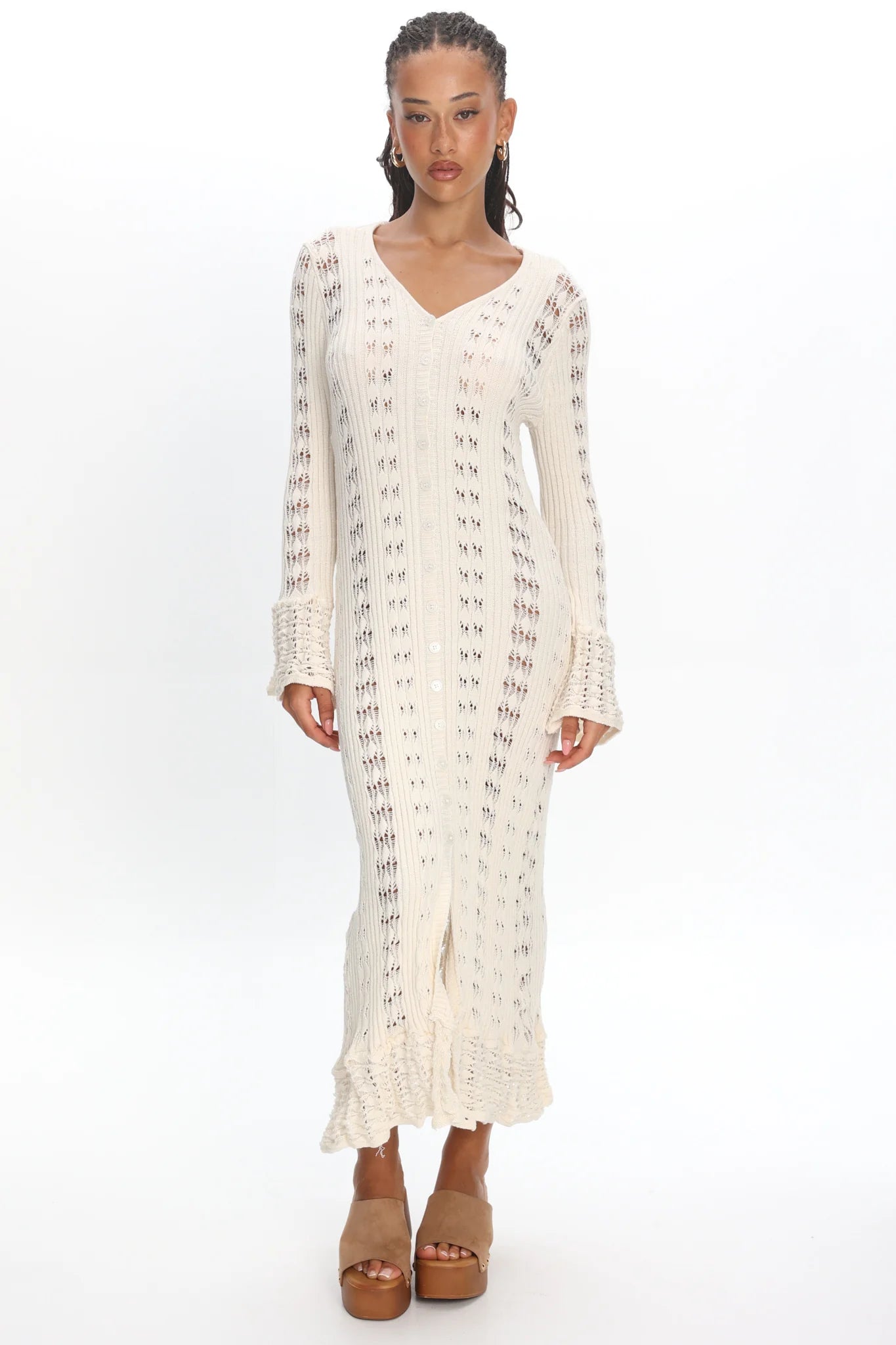 Portside Long Sleeve Knit Maxi Dress Cream