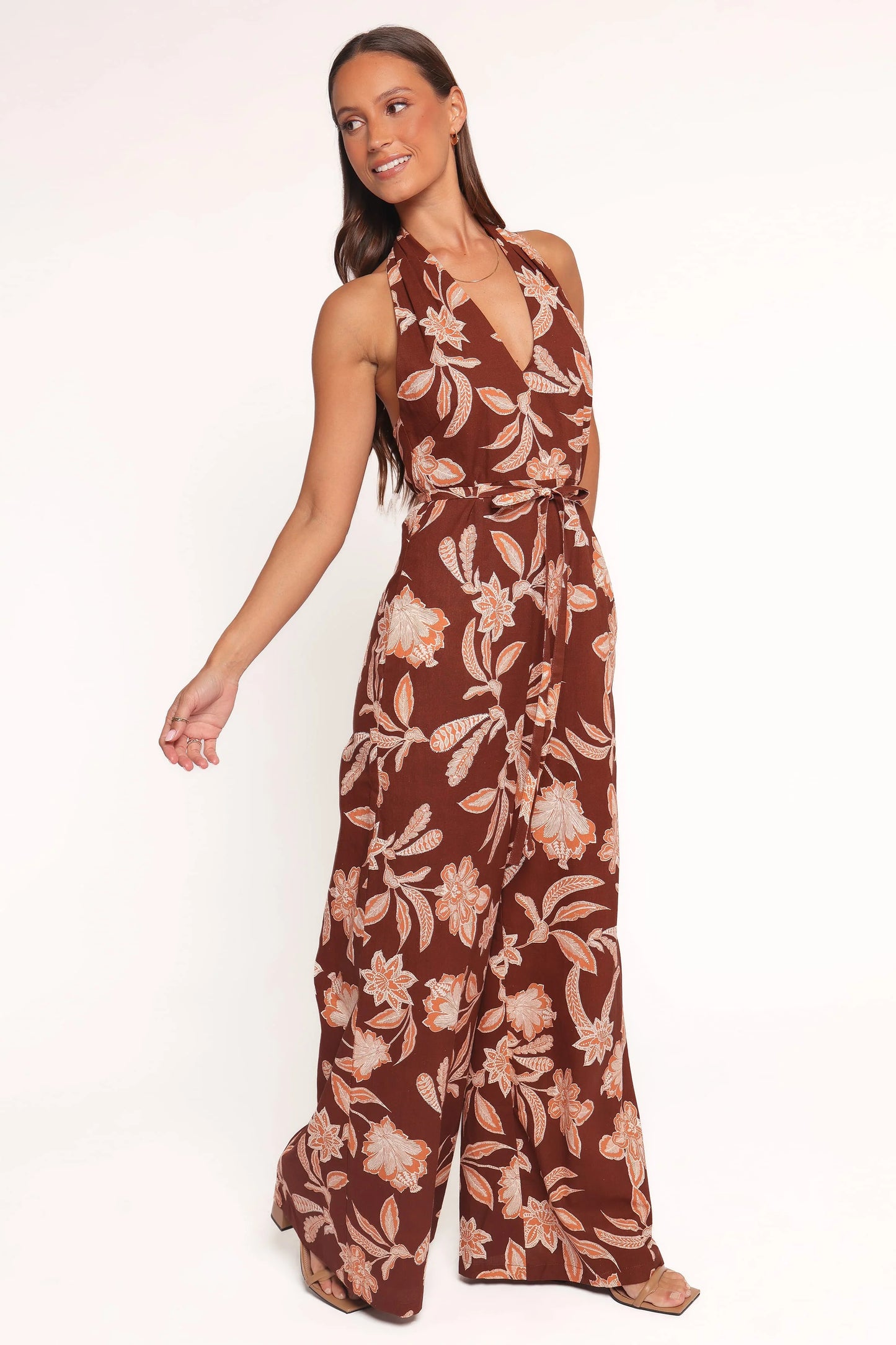 Kehlani Halterneck Jumpsuit - Orange Floral
