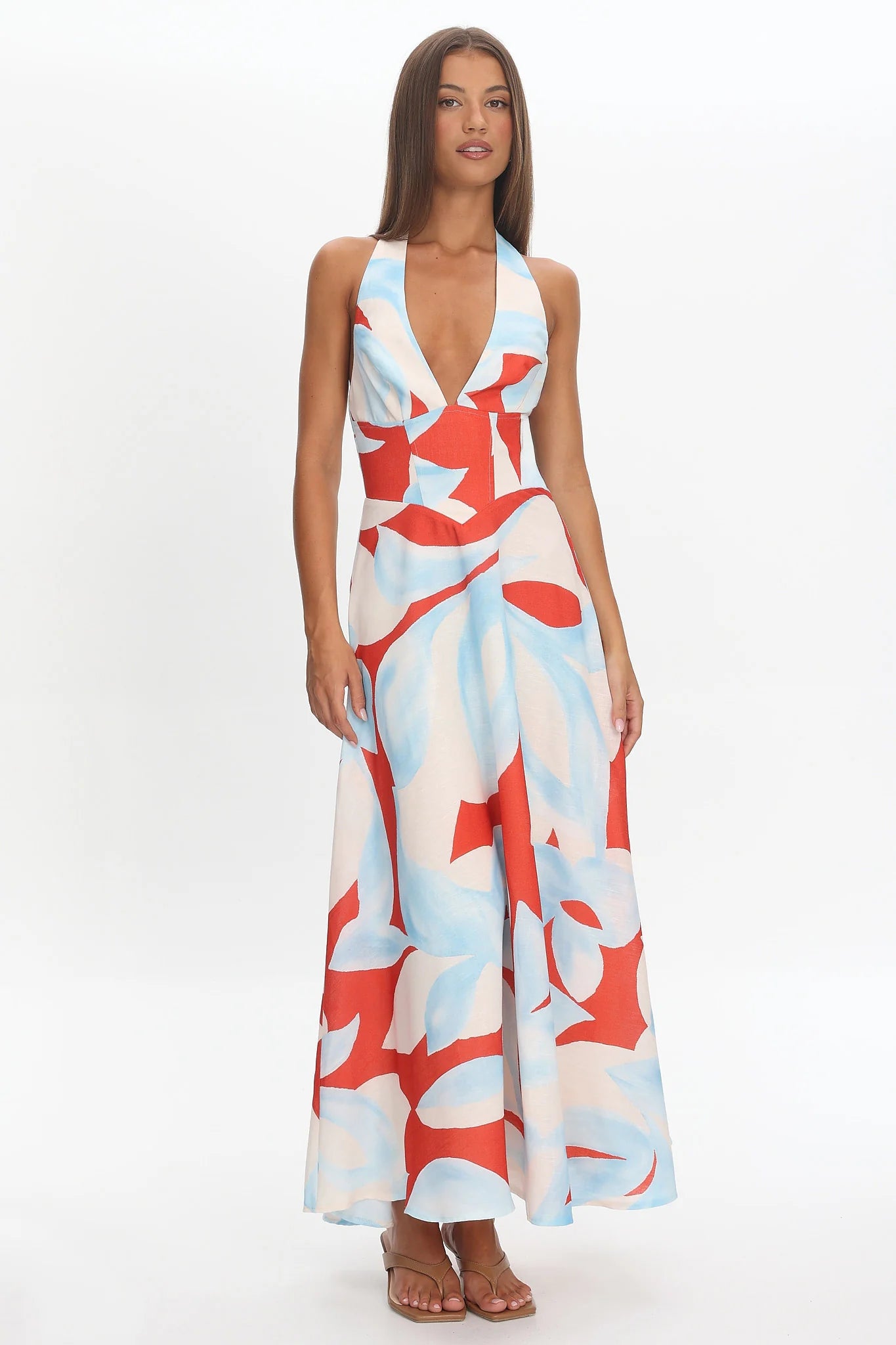 Riga Halterneck Maxi Dress Blue Multi