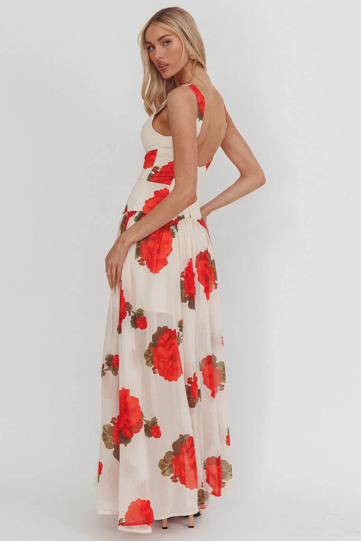 Opulent Low Back Maxi Dress Floral Rose