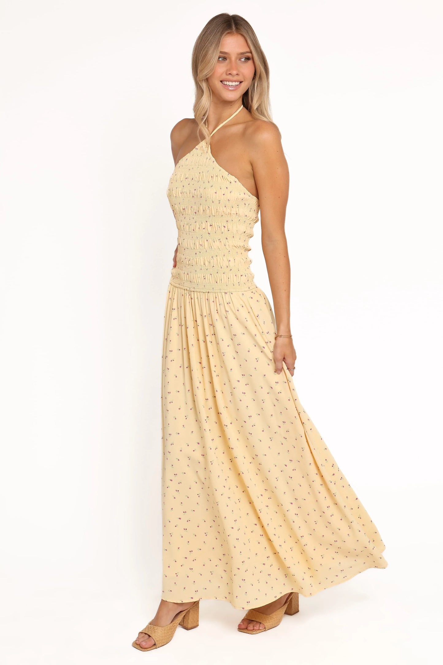 Aradia Halter Maxi Dress - Yellow Floral