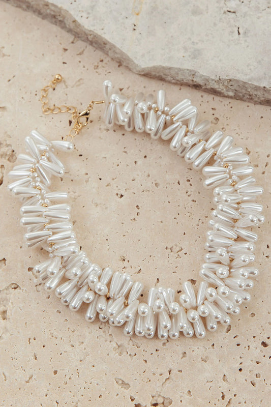 Cameron Teardrop Choker Necklace Pearl