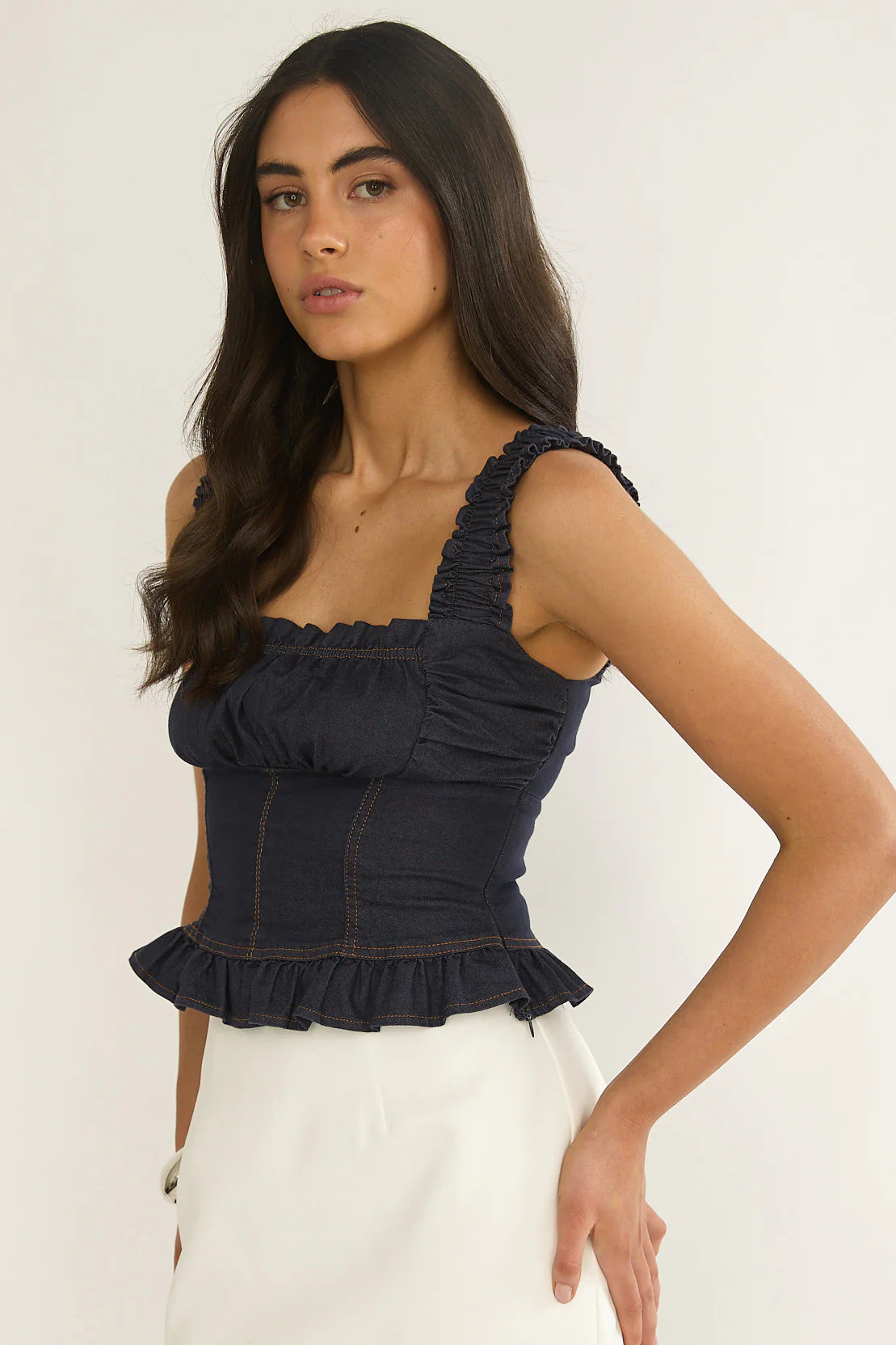 Pacer Smocked Top Indigo