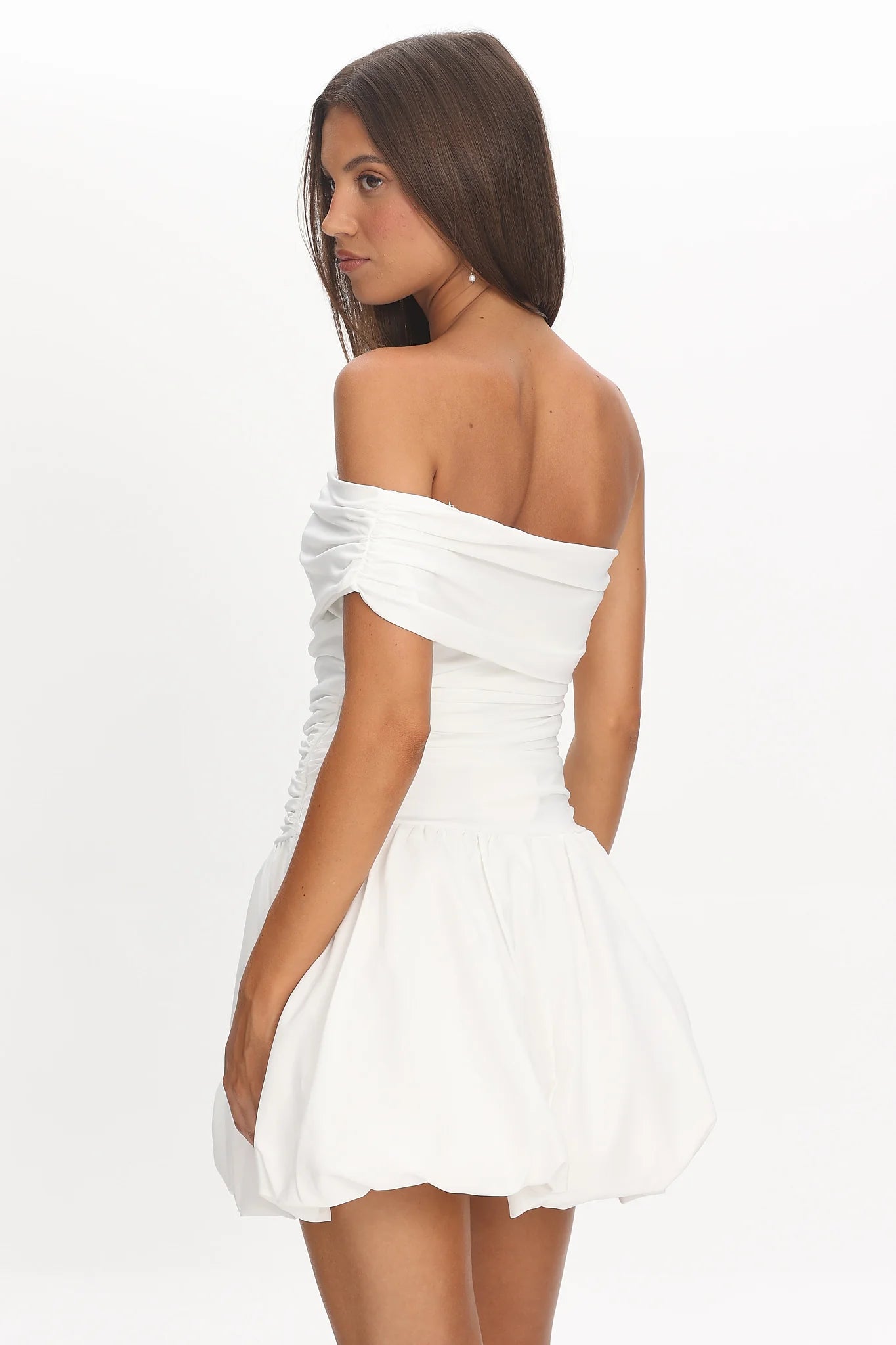 Dalayla One-Sleeve Balloon Skirt Mini Dress White