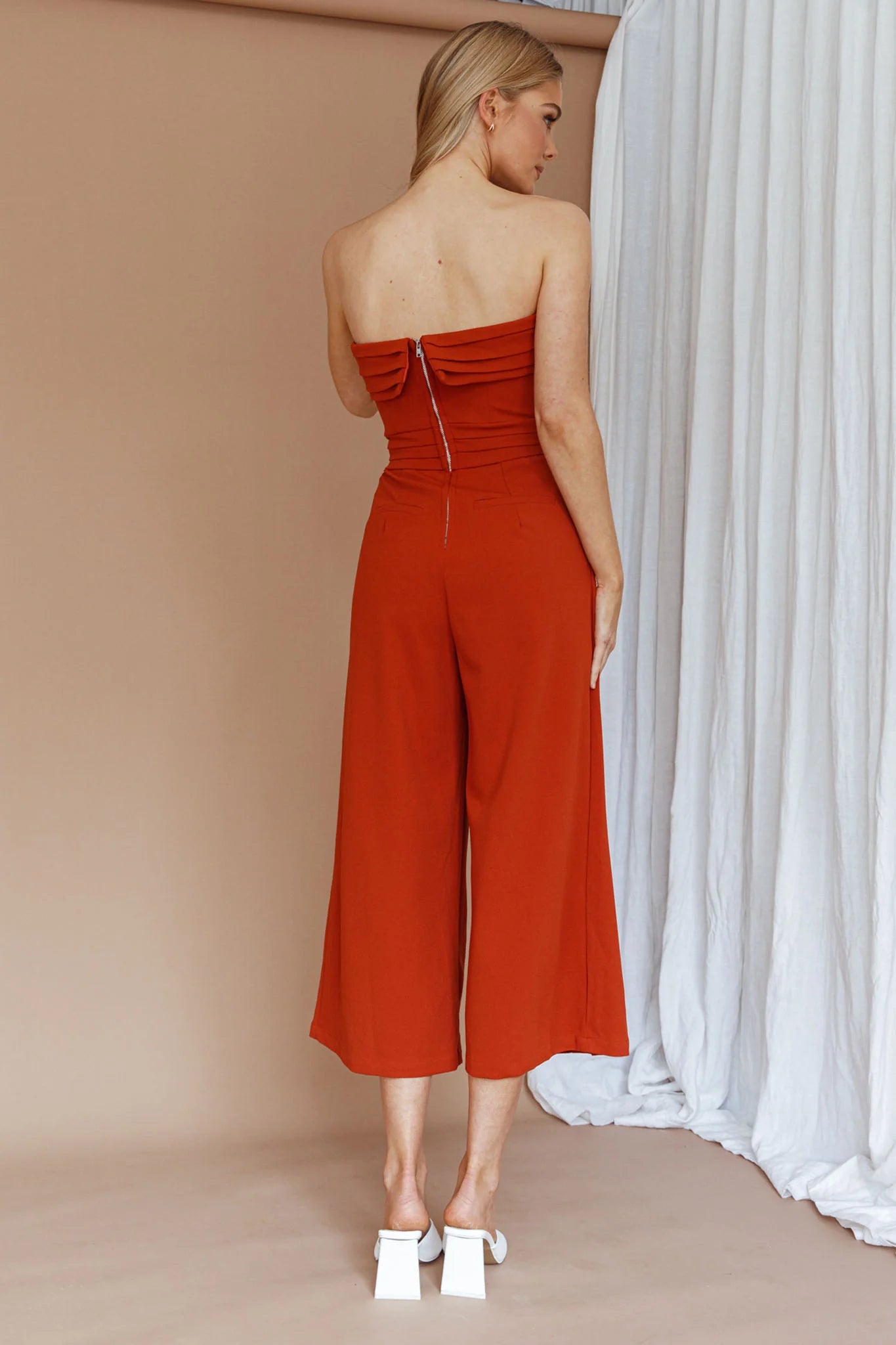 Chosen Strapless Wide Leg Jumpsuit Orange
