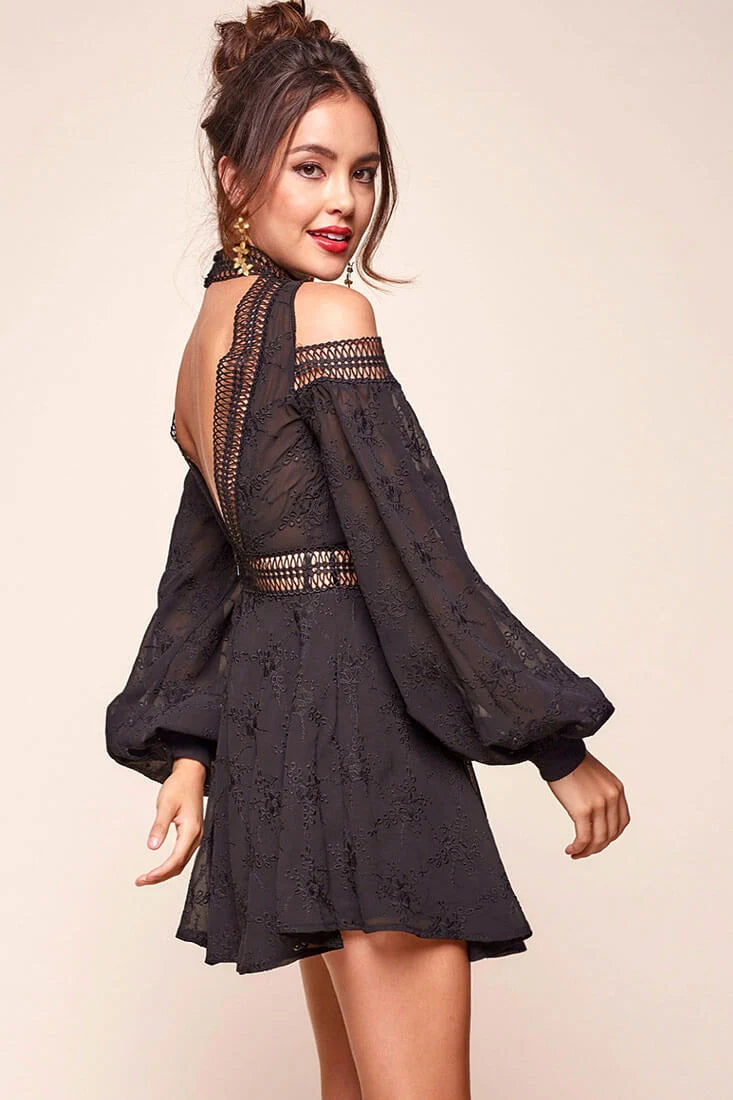 Ellis Open Back Dressy Floral Dress Black