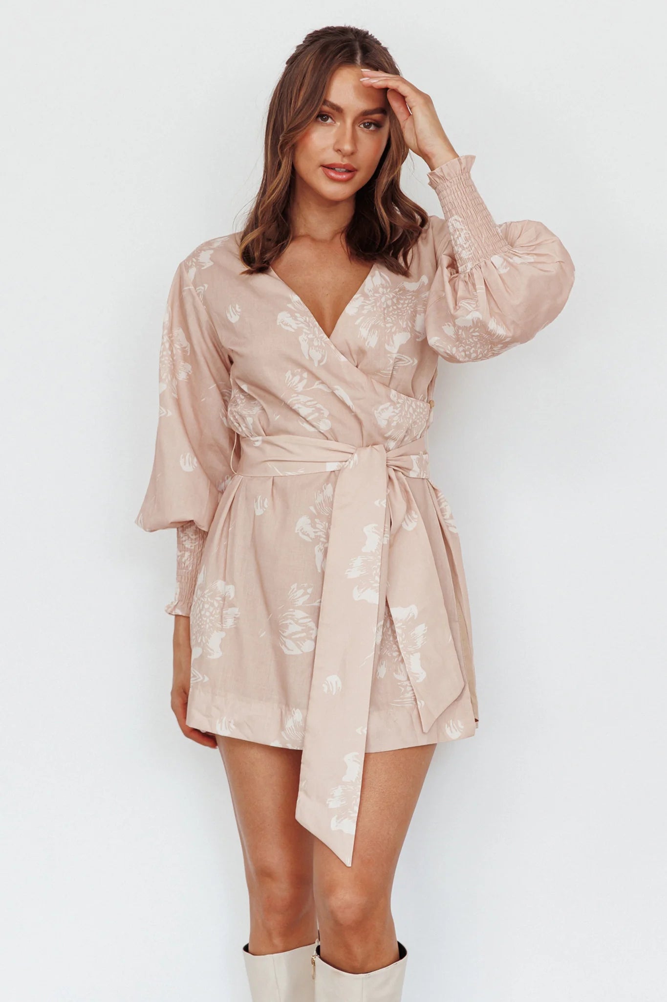 New Wave Long Sleeve Wrap Dress Sand