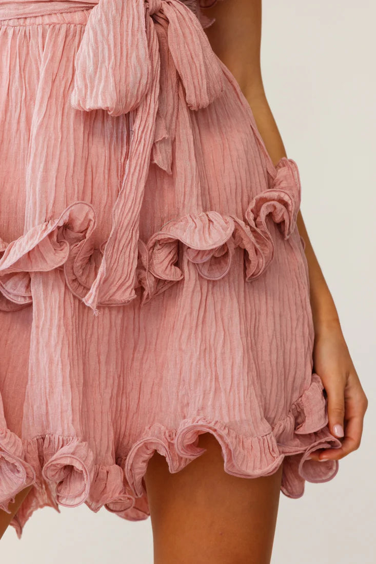 Greta Sleeveless Tiered Ruffle Chiffon Dress Rose