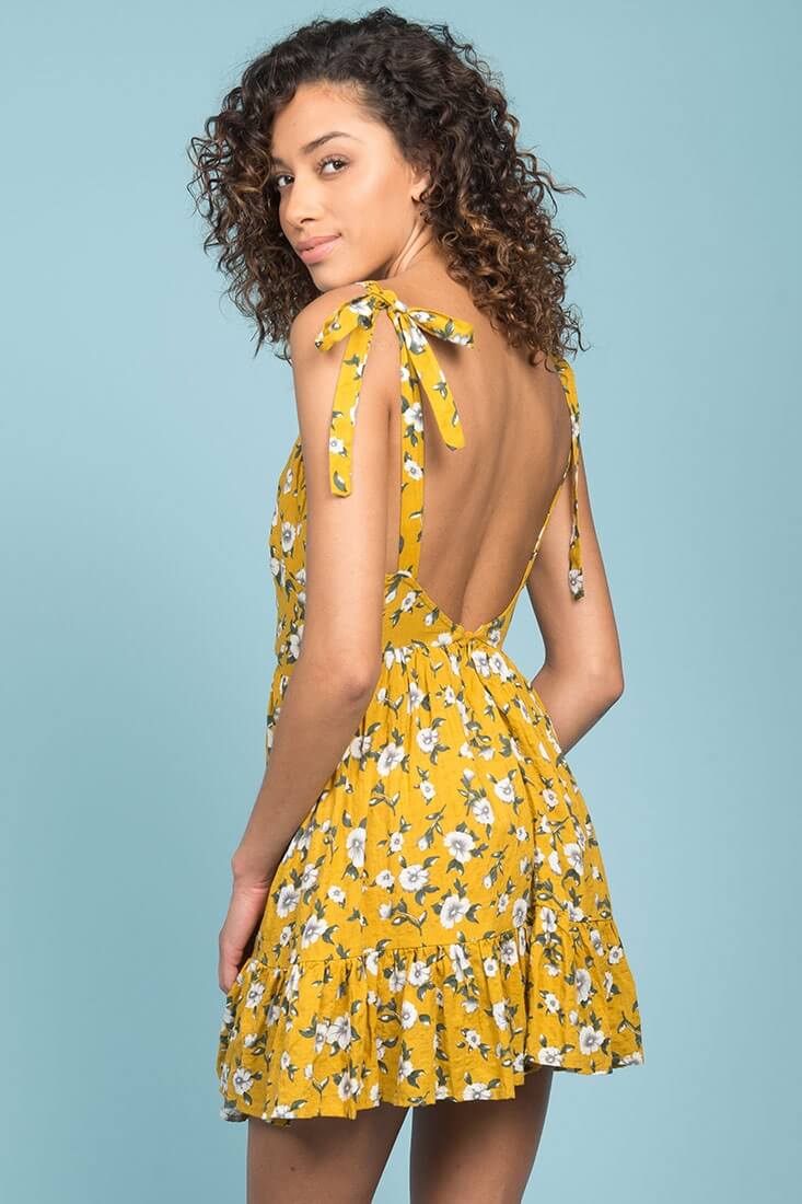 Elin Ruffled Casual Fall Dress Yellow