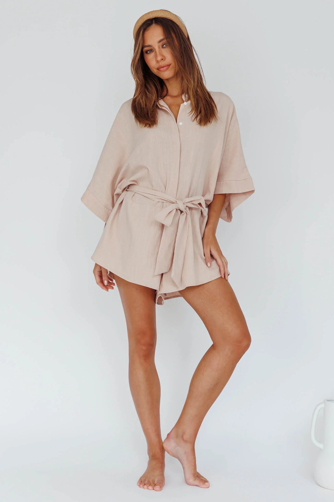 Daytona Beach Button-Up Romper Sand