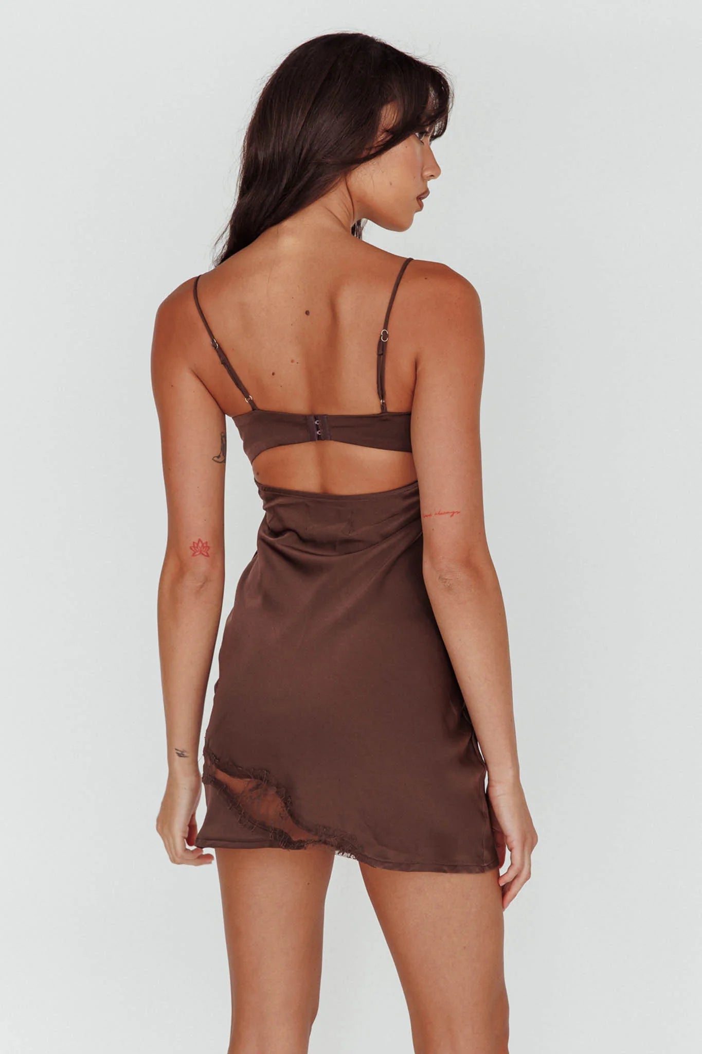 Sweet Talker Lace Trim Mini Dress Chocolate