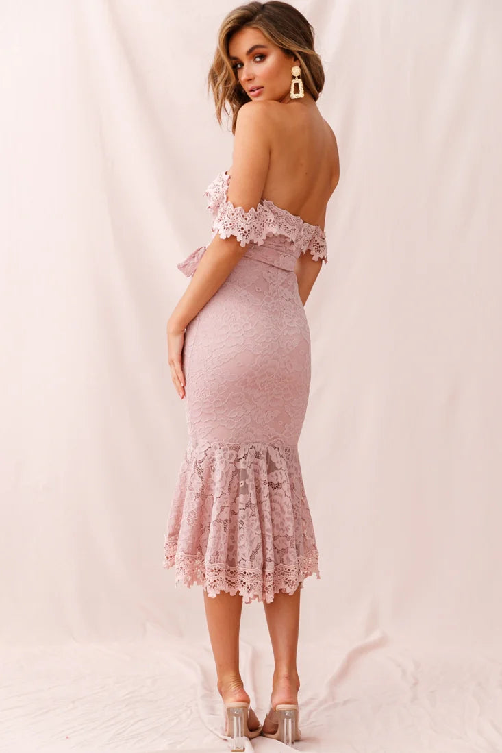 Patience Lace Bodycon Midi Dress Mauve