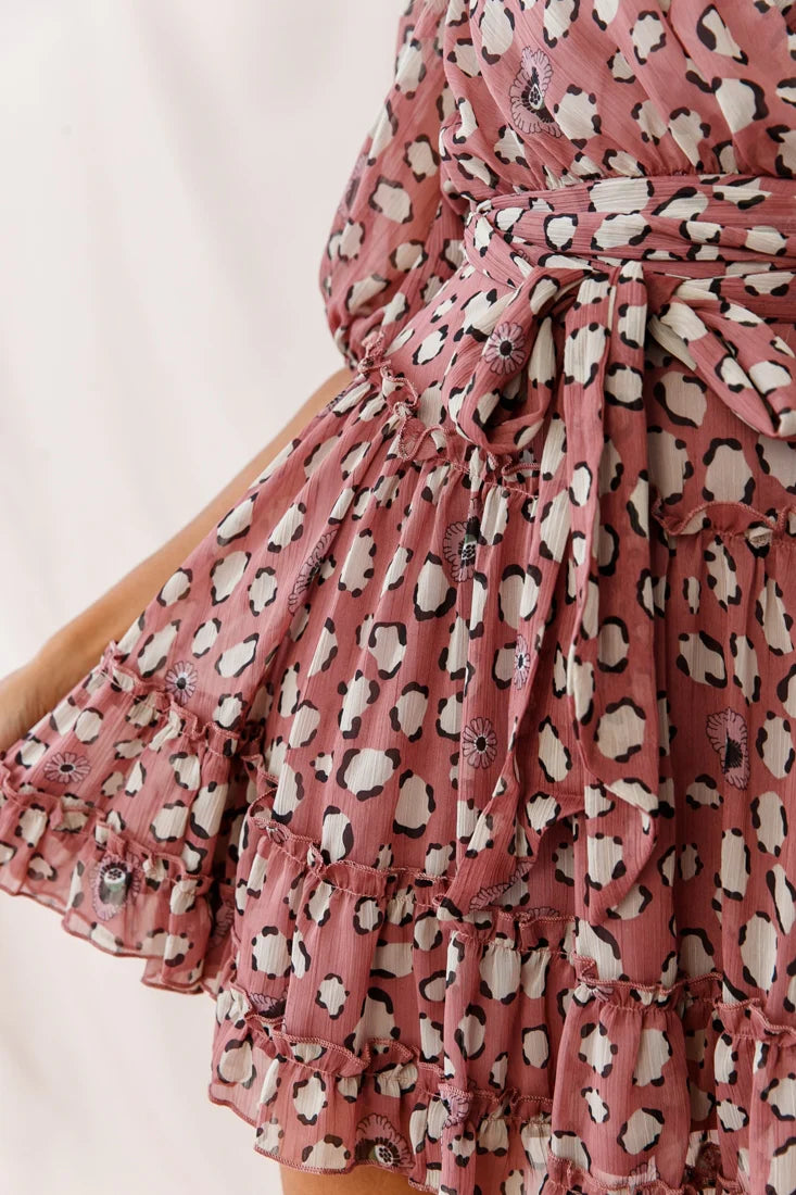 Cherish Bow Shoulder Ruffle Detail Dress Rose