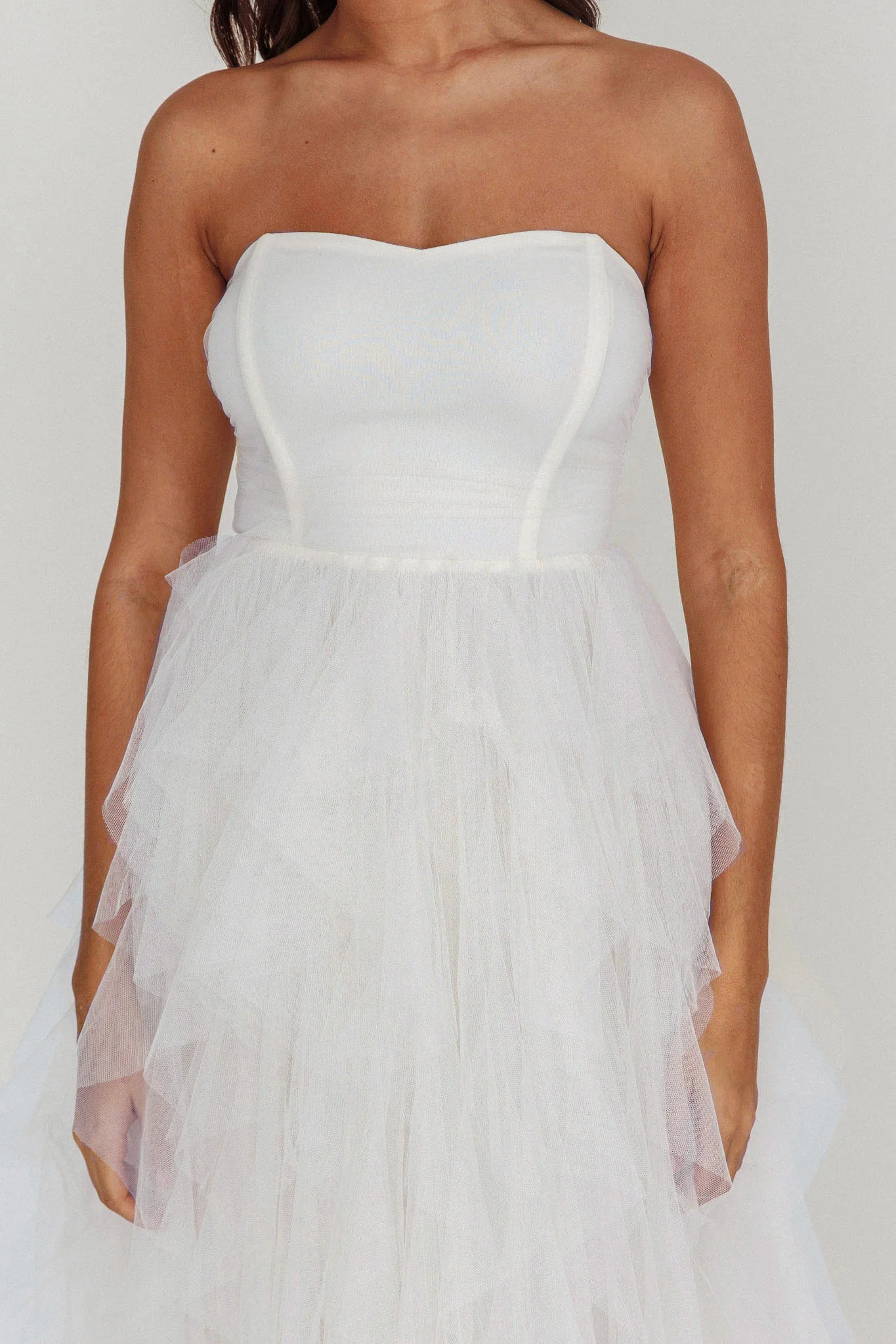 Rori Tulle Cascade Maxi Dress White