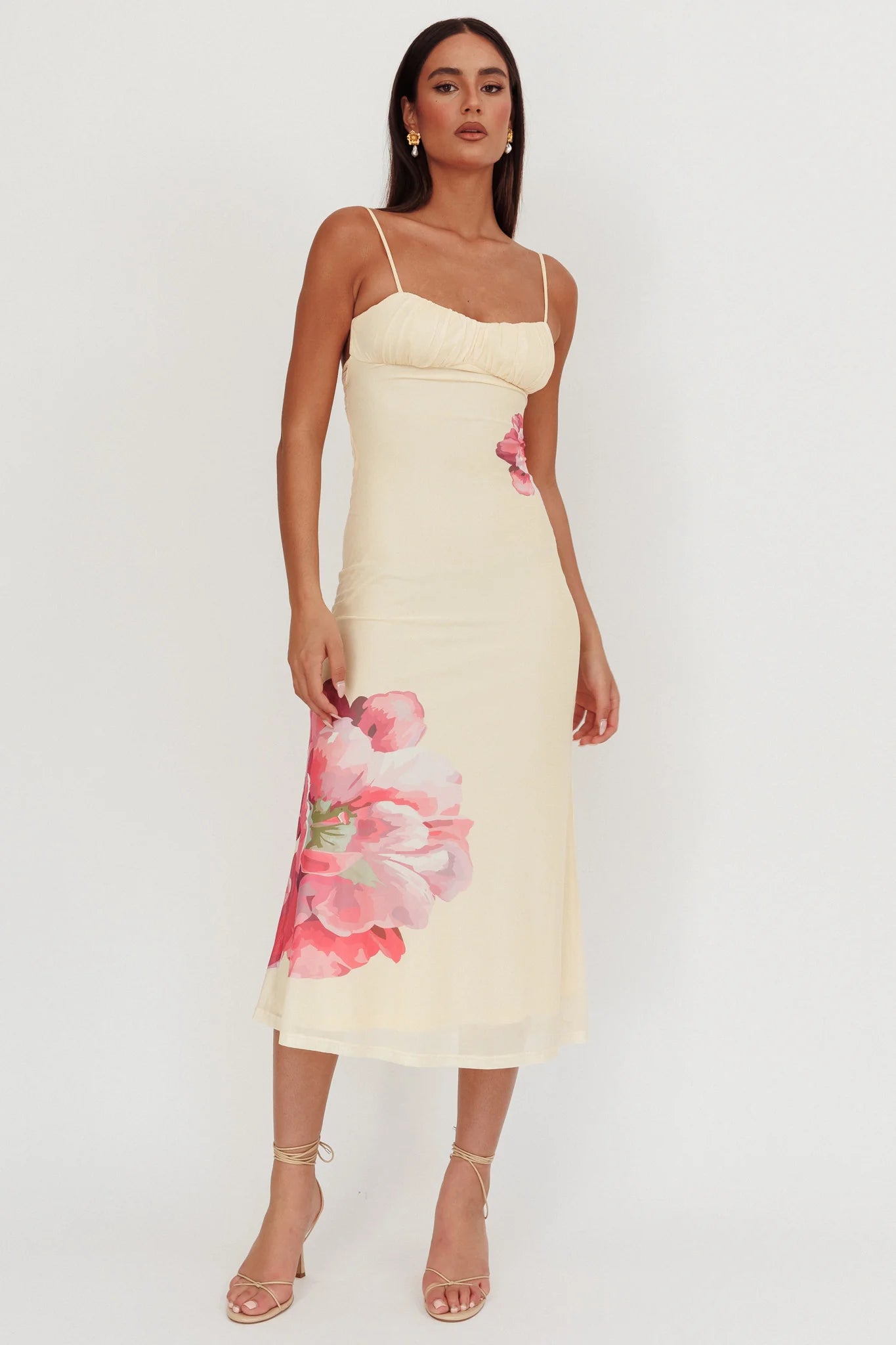Nerida Gathered Bust Maxi Dress Flowers Yellow