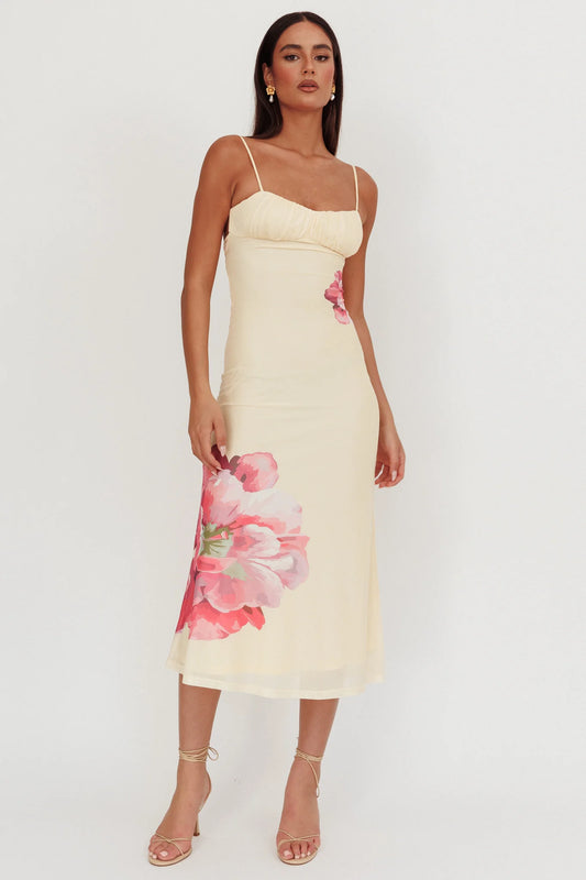 Nerida Gathered Bust Maxi Dress Flowers Yellow